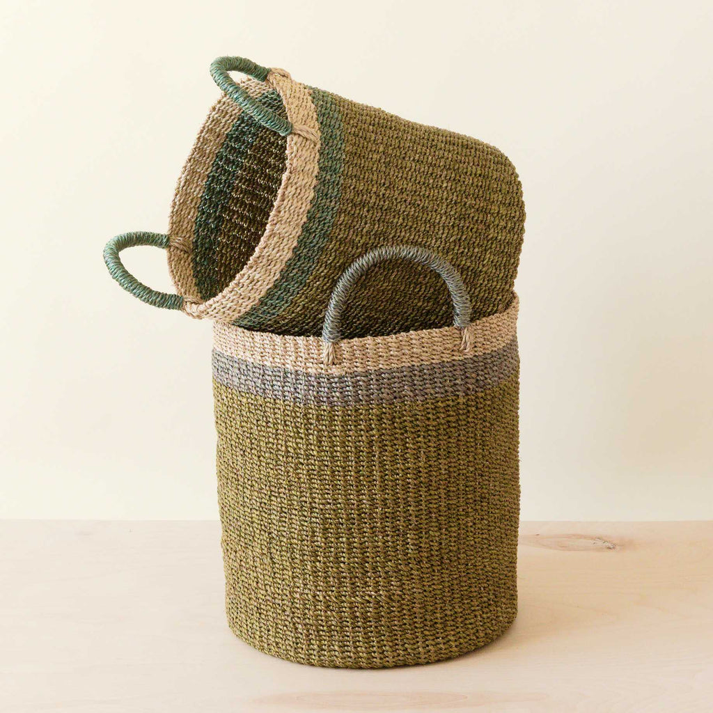 Routine Ready Abaca Cylinder Basket with Handles, Set of 2 for daily home and personal routines with home organization and everyday goods