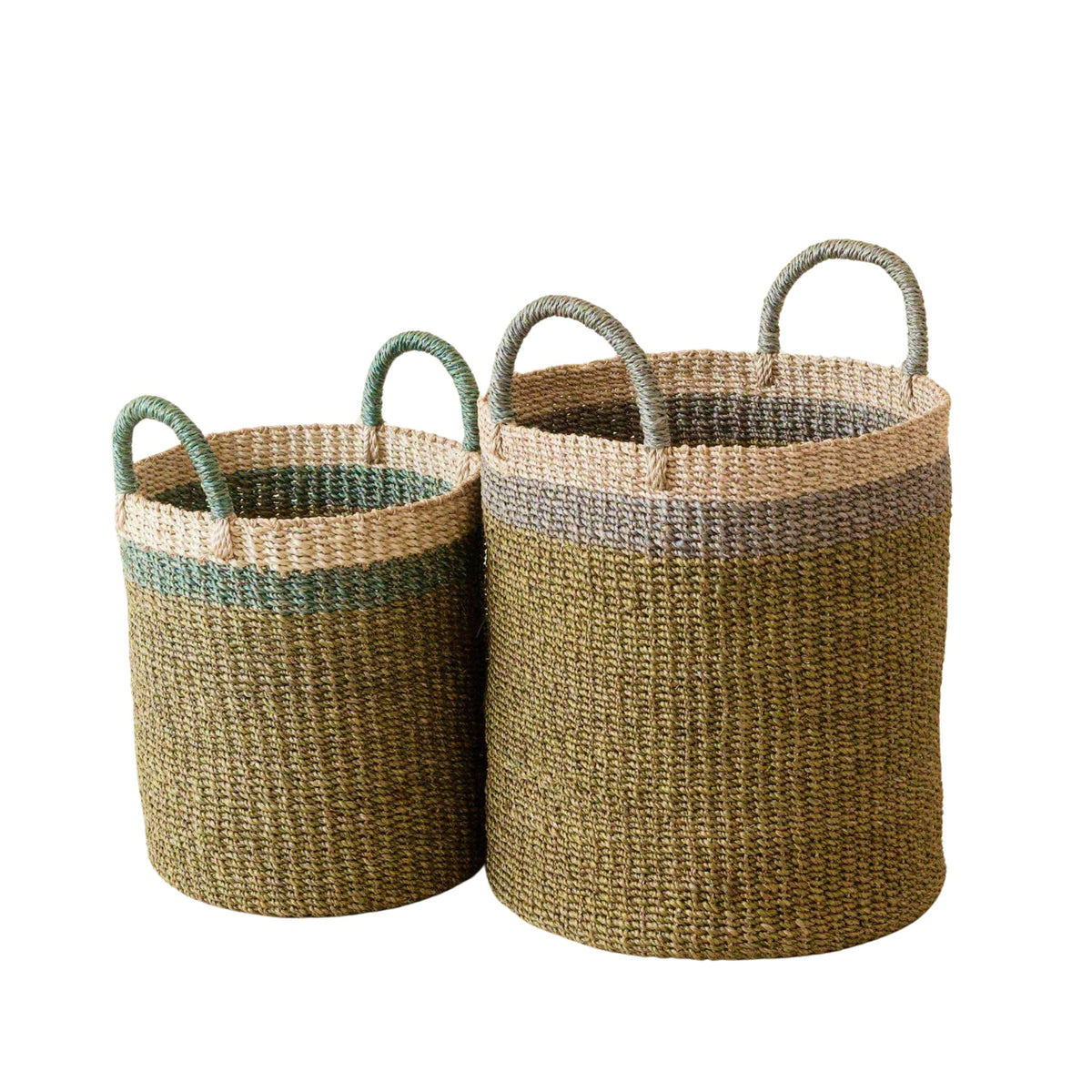 Abaca Cylinder Basket with Handles, Set of 2