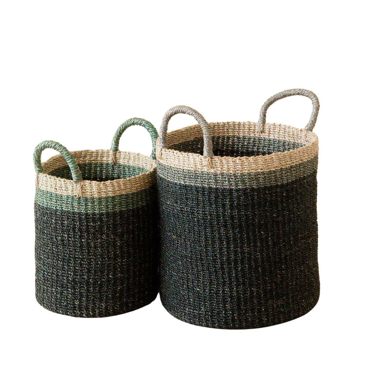 Abaca Cylinder Basket with Handles, Set of 2
