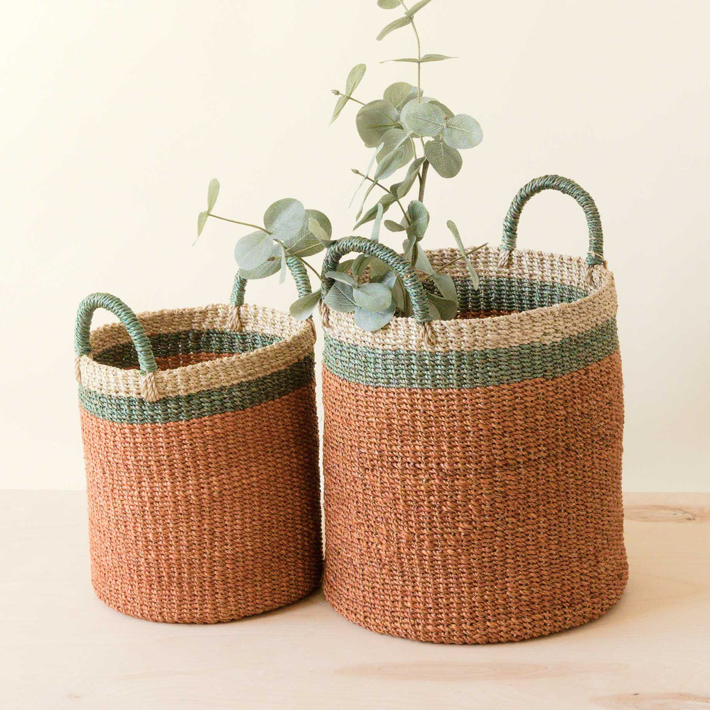 Daily Care Abaca Cylinder Basket with Handles, Set of 2 for daily home and personal routines with home organization and everyday goods