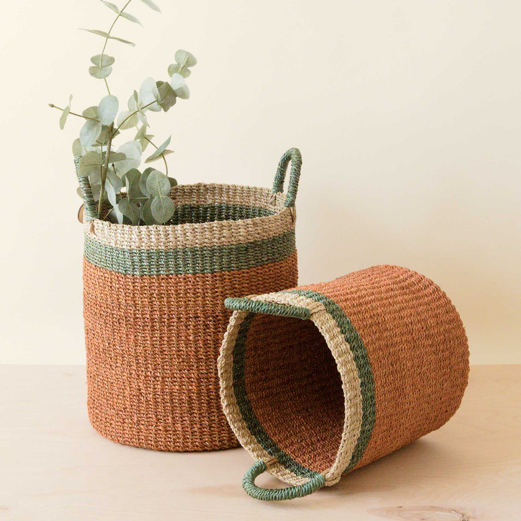 Daily Care Abaca Cylinder Basket with Handles, Set of 2 for daily home and personal routines with home organization and everyday goods