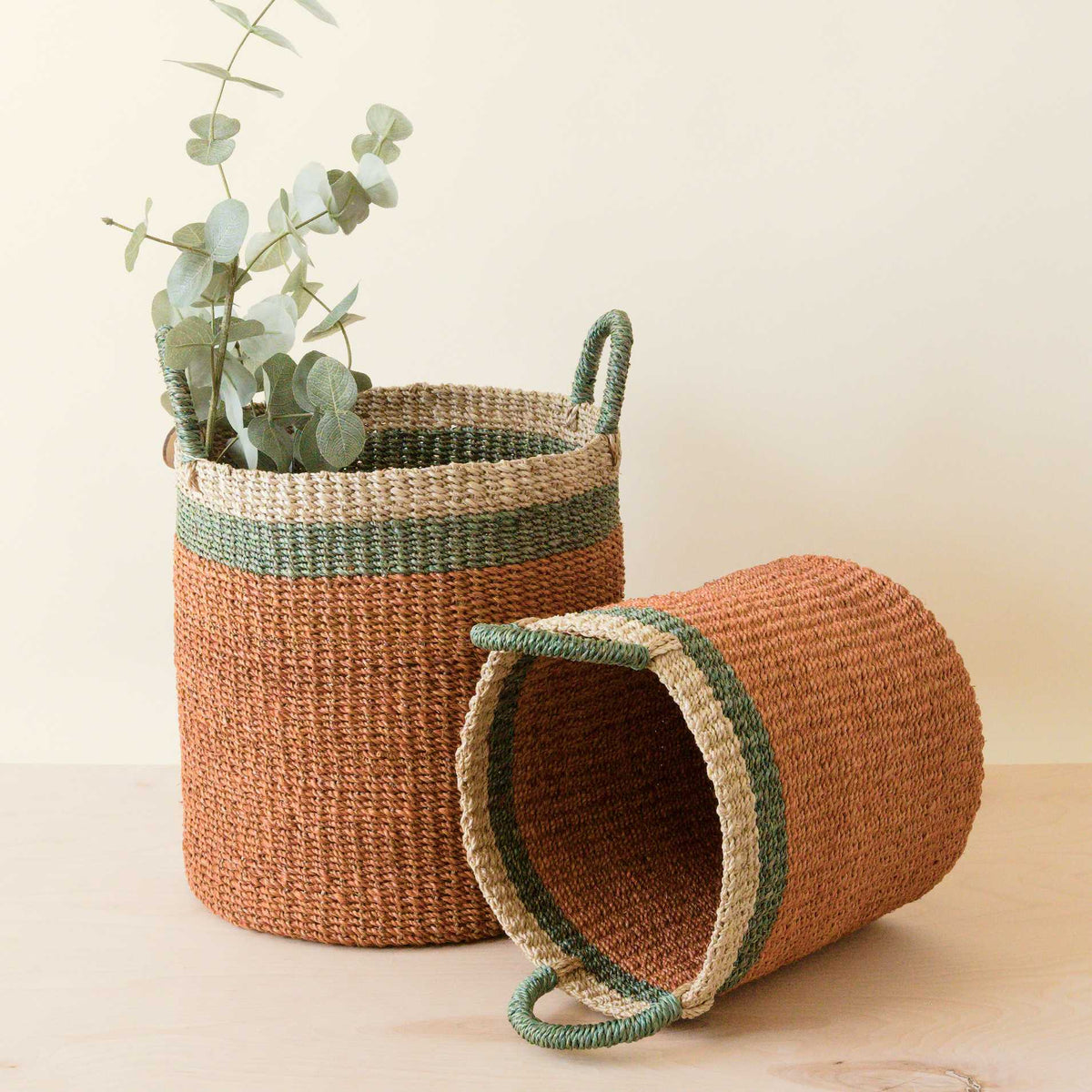 Daily Care Abaca Cylinder Basket with Handles, Set of 2 for daily home and personal routines with home organization and everyday goods