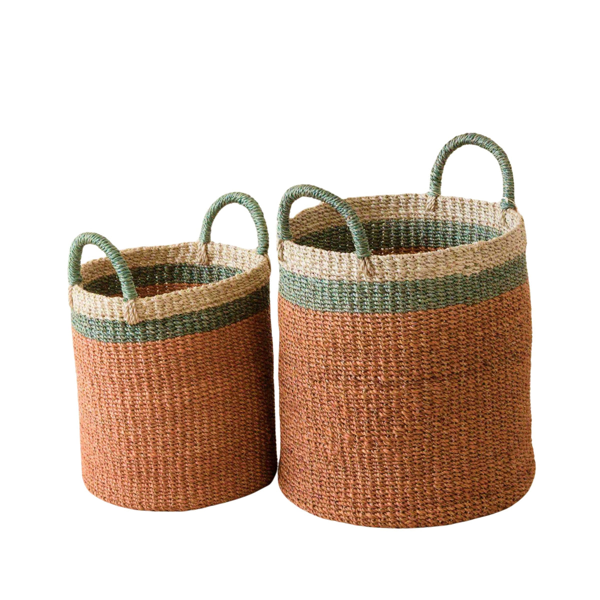 Abaca Cylinder Basket with Handles, Set of 2