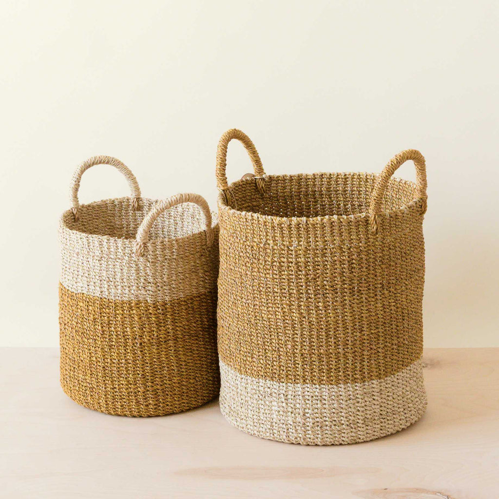Practical Living Abaca Cylinder Basket with Handles, Set of 2 for daily home and personal routines with home organization and everyday goods