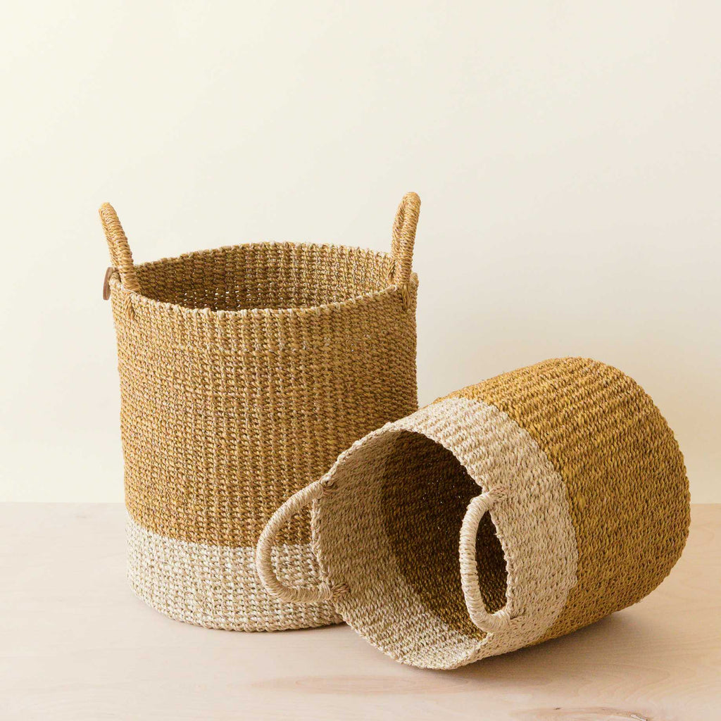Practical Living Abaca Cylinder Basket with Handles, Set of 2 for daily home and personal routines with home organization and everyday goods