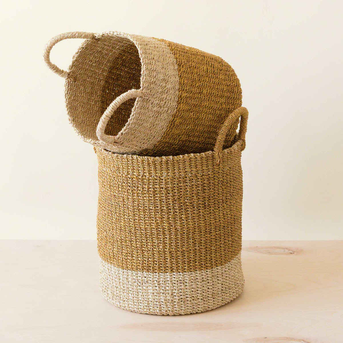 Practical Living Abaca Cylinder Basket with Handles, Set of 2 for daily home and personal routines with home organization and everyday goods