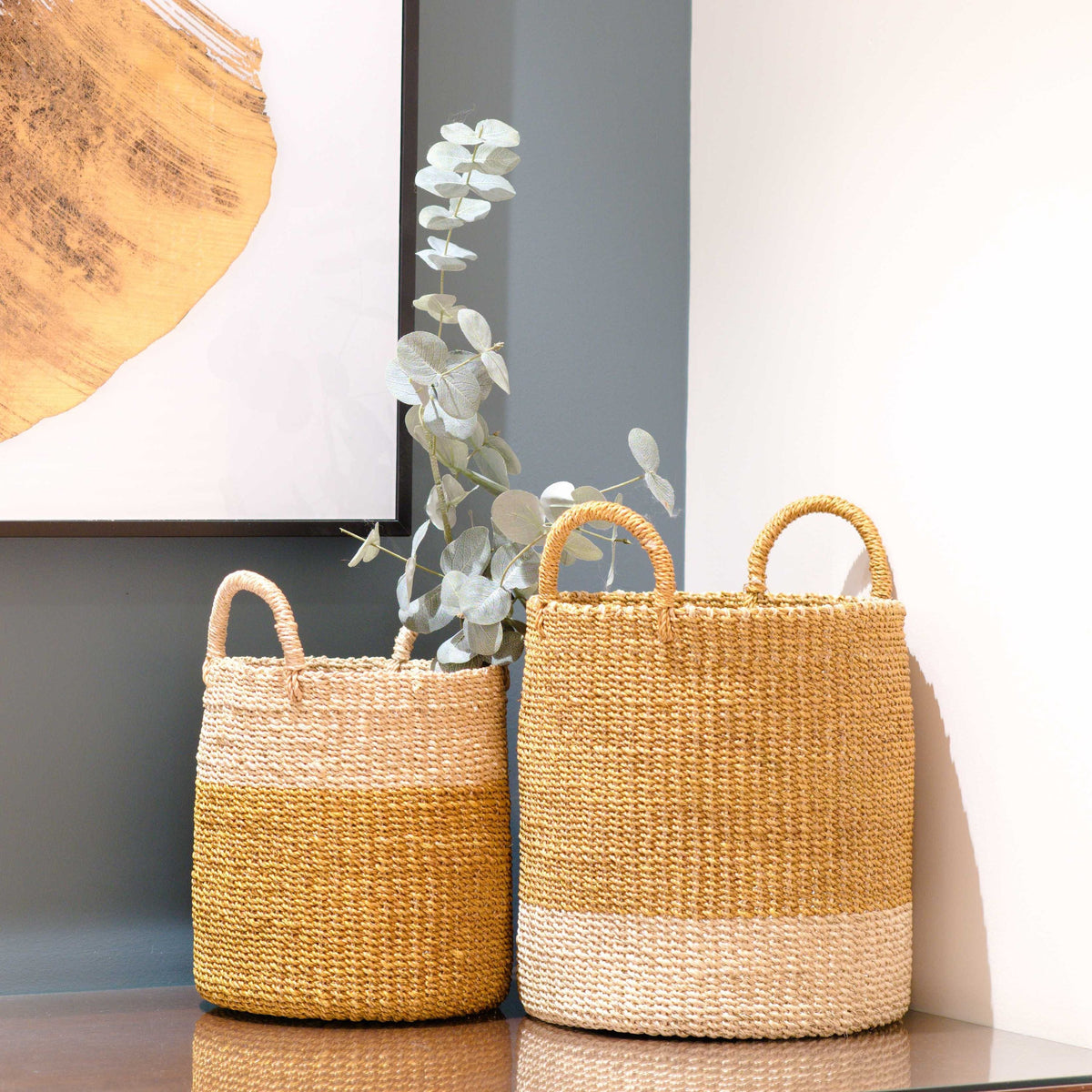 Practical Living Abaca Cylinder Basket with Handles, Set of 2 for daily home and personal routines with home organization and everyday goods