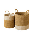 Abaca Cylinder Basket with Handles, Set of 2