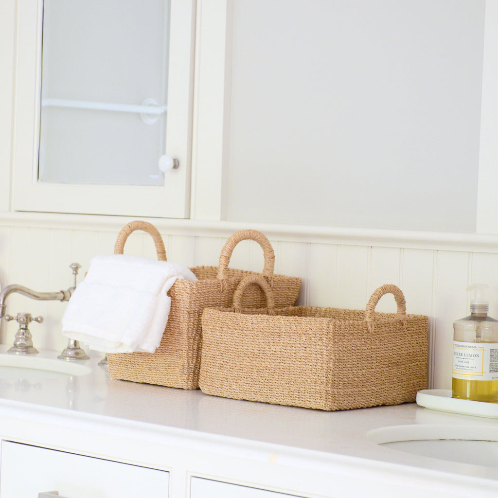 Home Essentials Abaca Tapered Square Tabletop Basket with Handles for daily home and personal routines with home organization and everyday goods