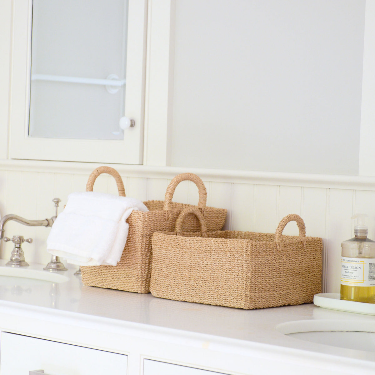 Home Essentials Abaca Tapered Square Tabletop Basket with Handles for daily home and personal routines with home organization and everyday goods