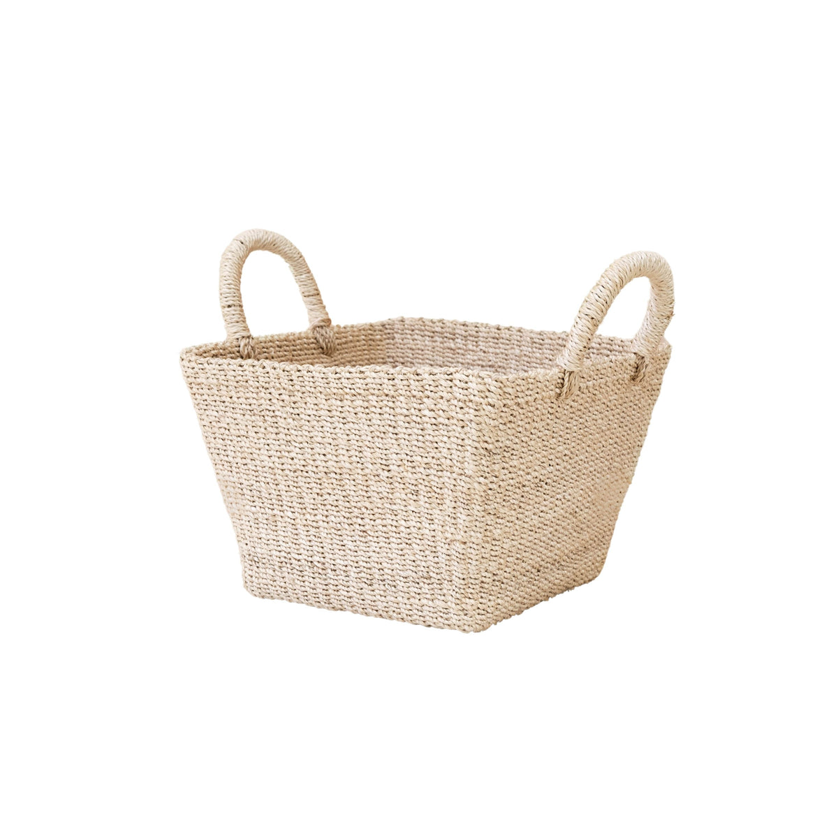 Abaca Tapered Square Tabletop Basket with Handles