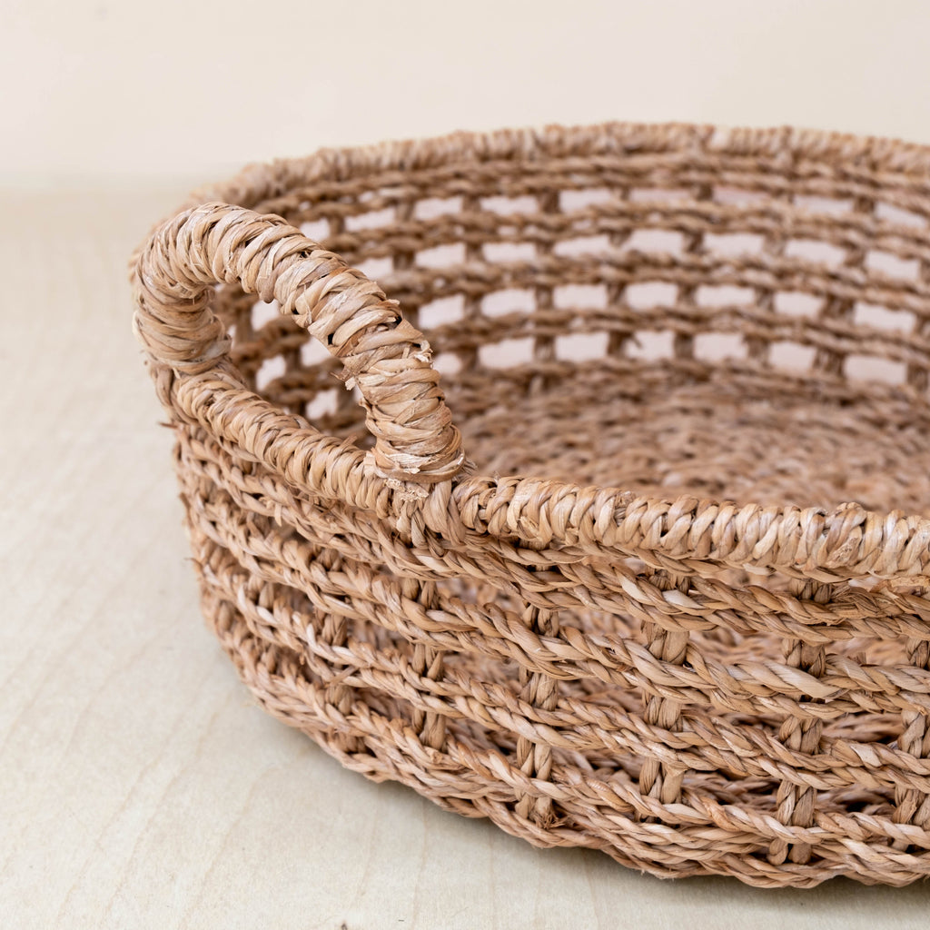 Routine Ready Abaca Round Tray Open Weave with Cutout Handles for daily home and personal routines with home organization and everyday goods