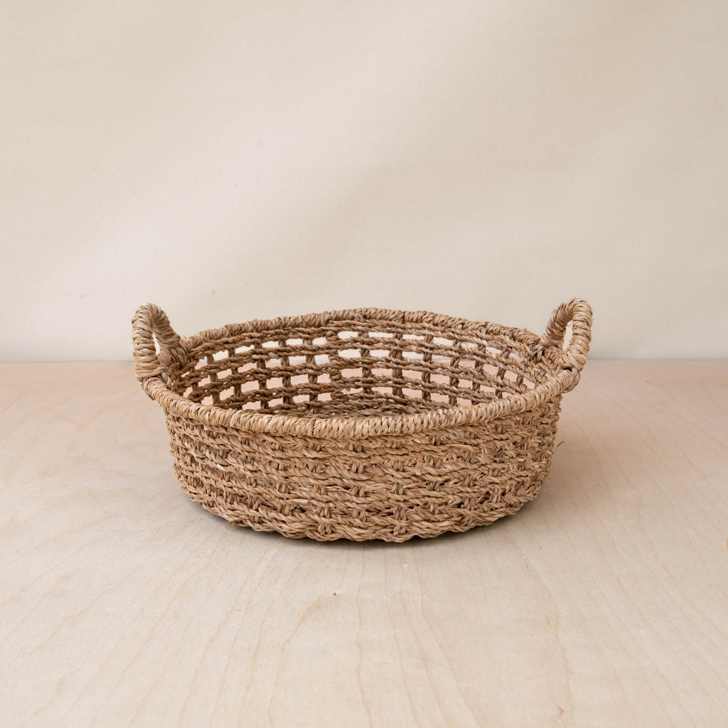 Routine Ready Abaca Round Tray Open Weave with Cutout Handles for daily home and personal routines with home organization and everyday goods