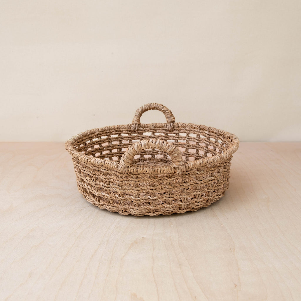 Routine Ready Abaca Round Tray Open Weave with Cutout Handles for daily home and personal routines with home organization and everyday goods