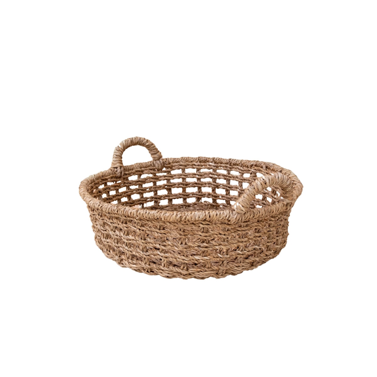 Abaca Round Tray Open Weave with Cutout Handles