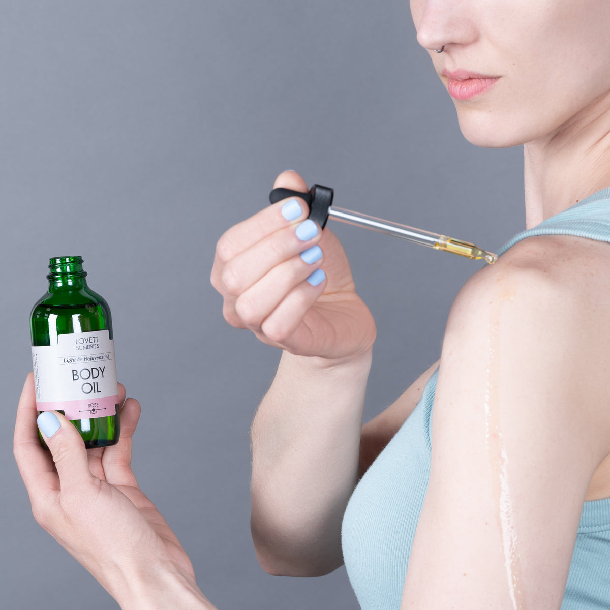 Home Essentials Body Oil for daily home and personal routines with pantry foods and beverages