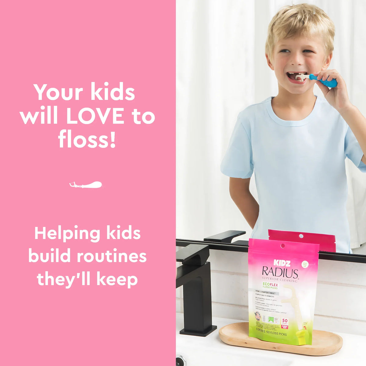 Daily Care Kids EcoFlex Floss Pick Starter Kit with Handle for daily home and personal routines with oral care