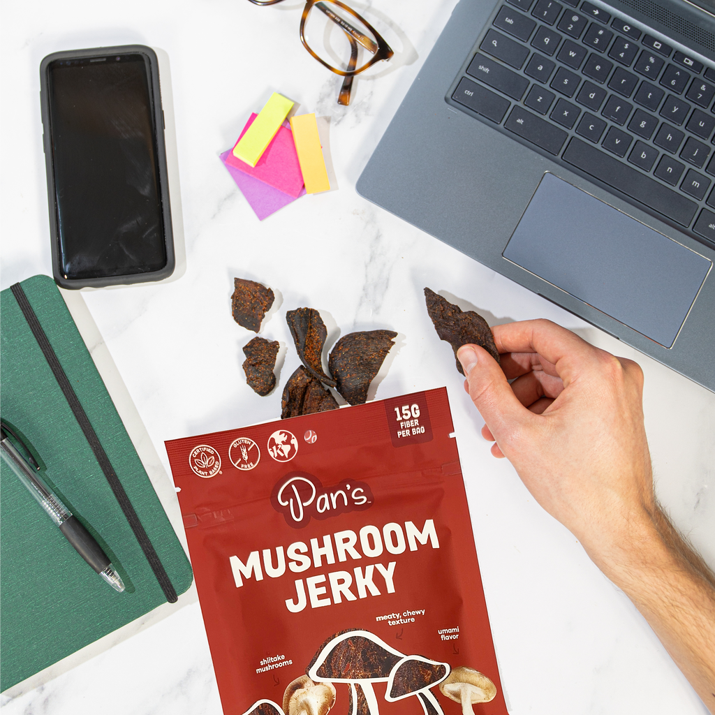 Practical Living Applewood BBQ Mushroom Jerky for daily home and personal routines with pantry foods and beverages