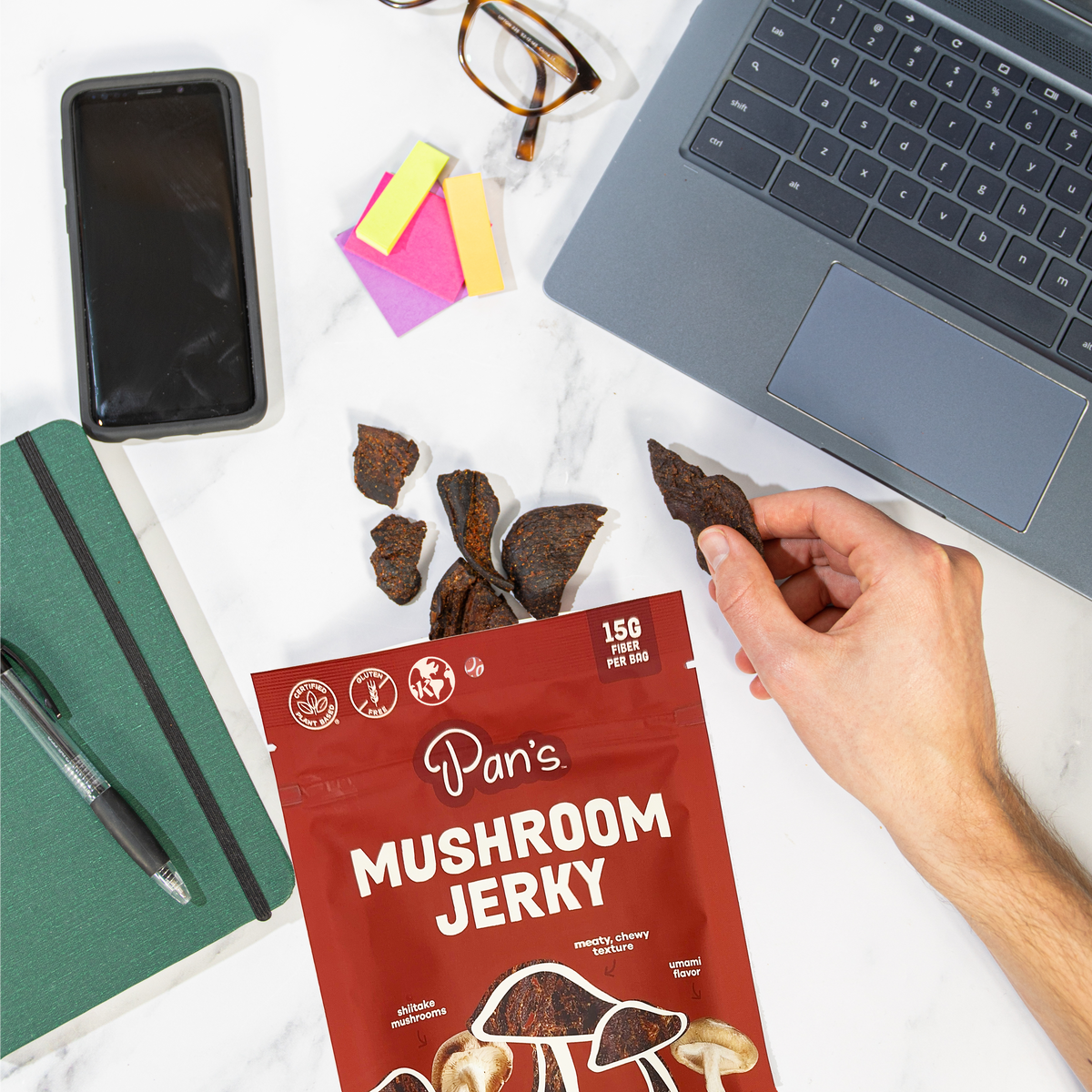 Practical Living Applewood BBQ Mushroom Jerky for daily home and personal routines with pantry foods and beverages