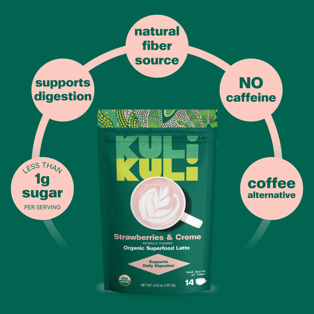Home Essentials Gut Health Organic Superfood Latte for daily home and personal routines with pantry foods and beverages