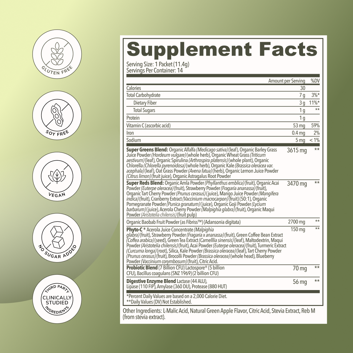 Practical Living Greens for daily home and personal routines with pantry foods and beverages