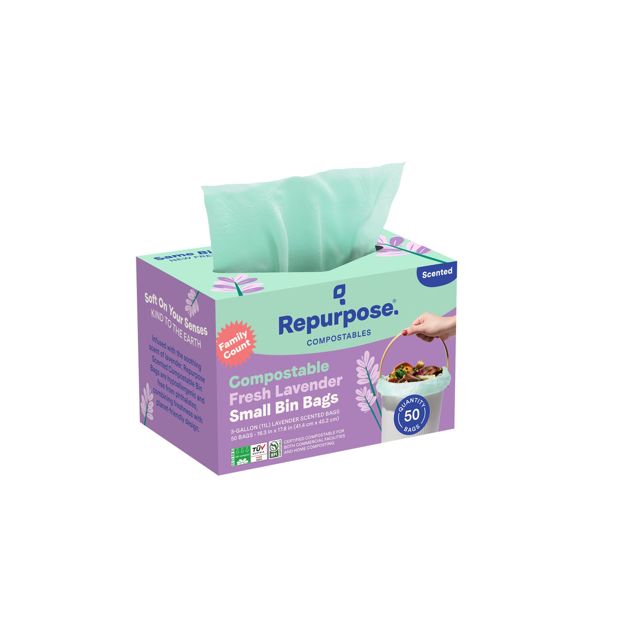 Compostable Small Bin Bags, Lavender Scented