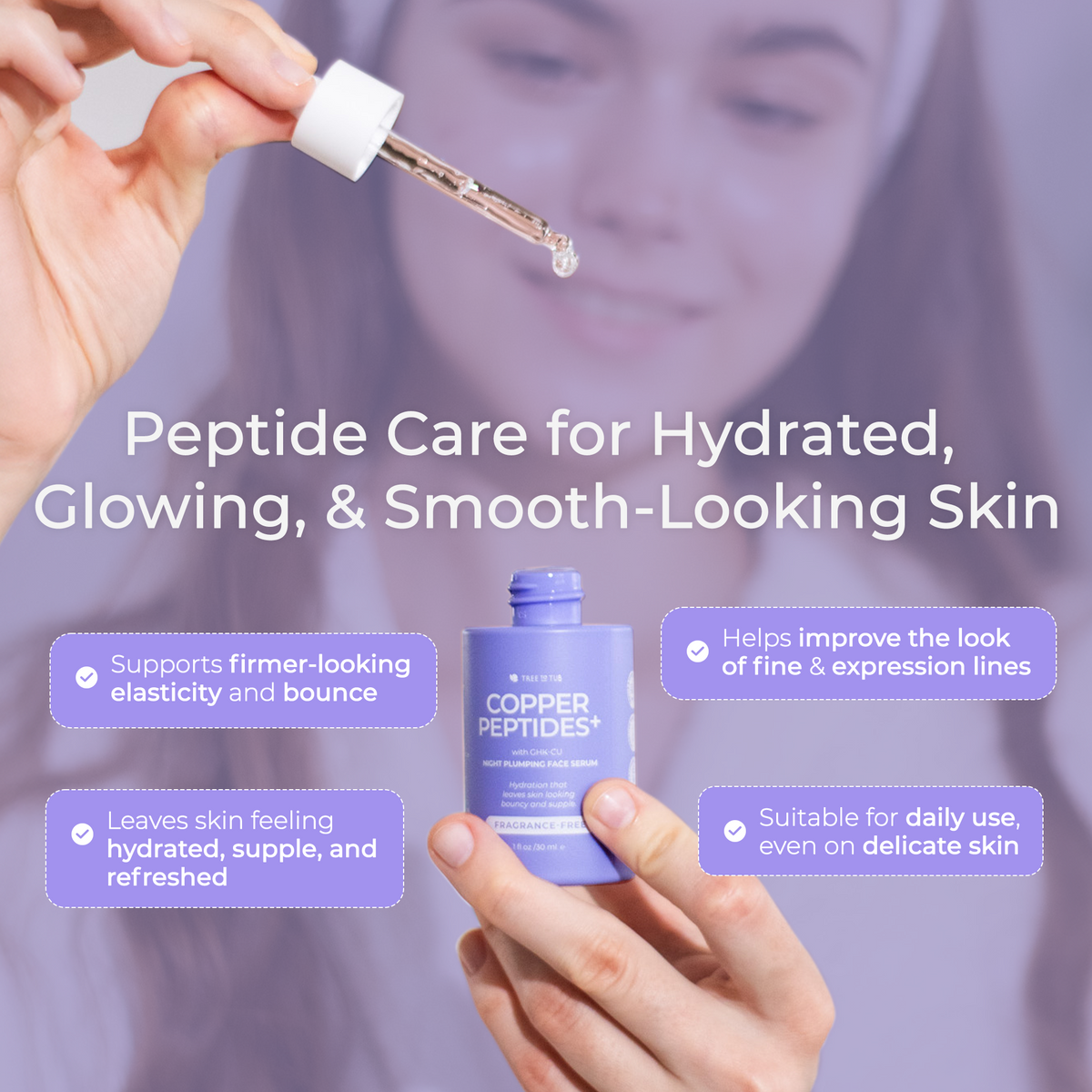 Daily Care Copper Peptides Face Serum with Multi-Peptides, Triple Hyaluronic Acid and Squalane Lightweight Hydration for daily home and personal routines with facial skin and sun care