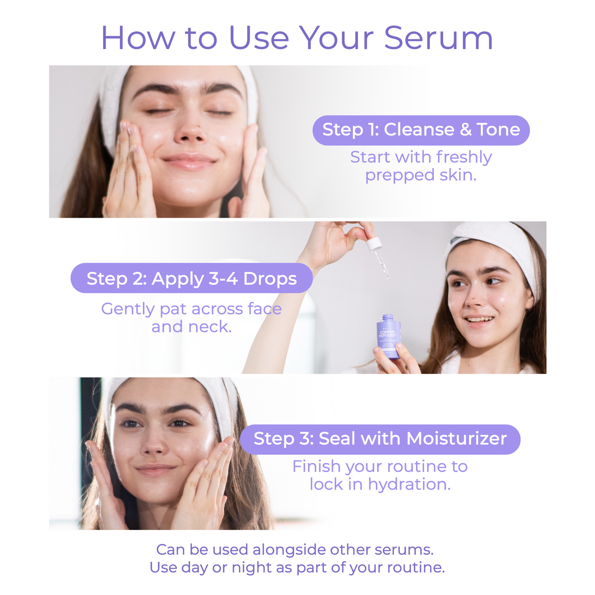 Daily Care Copper Peptides Face Serum with Multi-Peptides, Triple Hyaluronic Acid and Squalane Lightweight Hydration for daily home and personal routines with facial skin and sun care