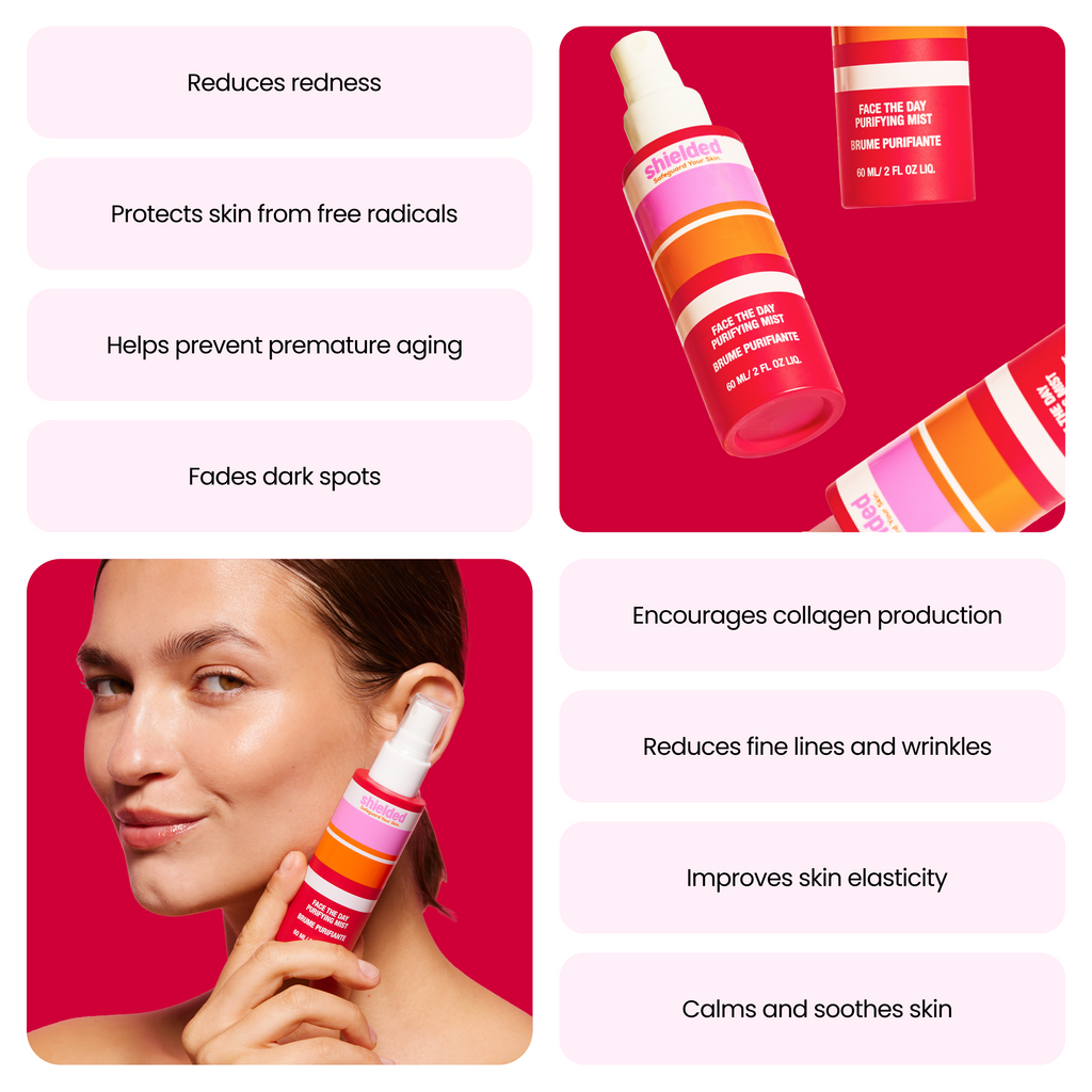 Home Essentials Face the Day Purifying Mist for daily home and personal routines with facial skin and sun care