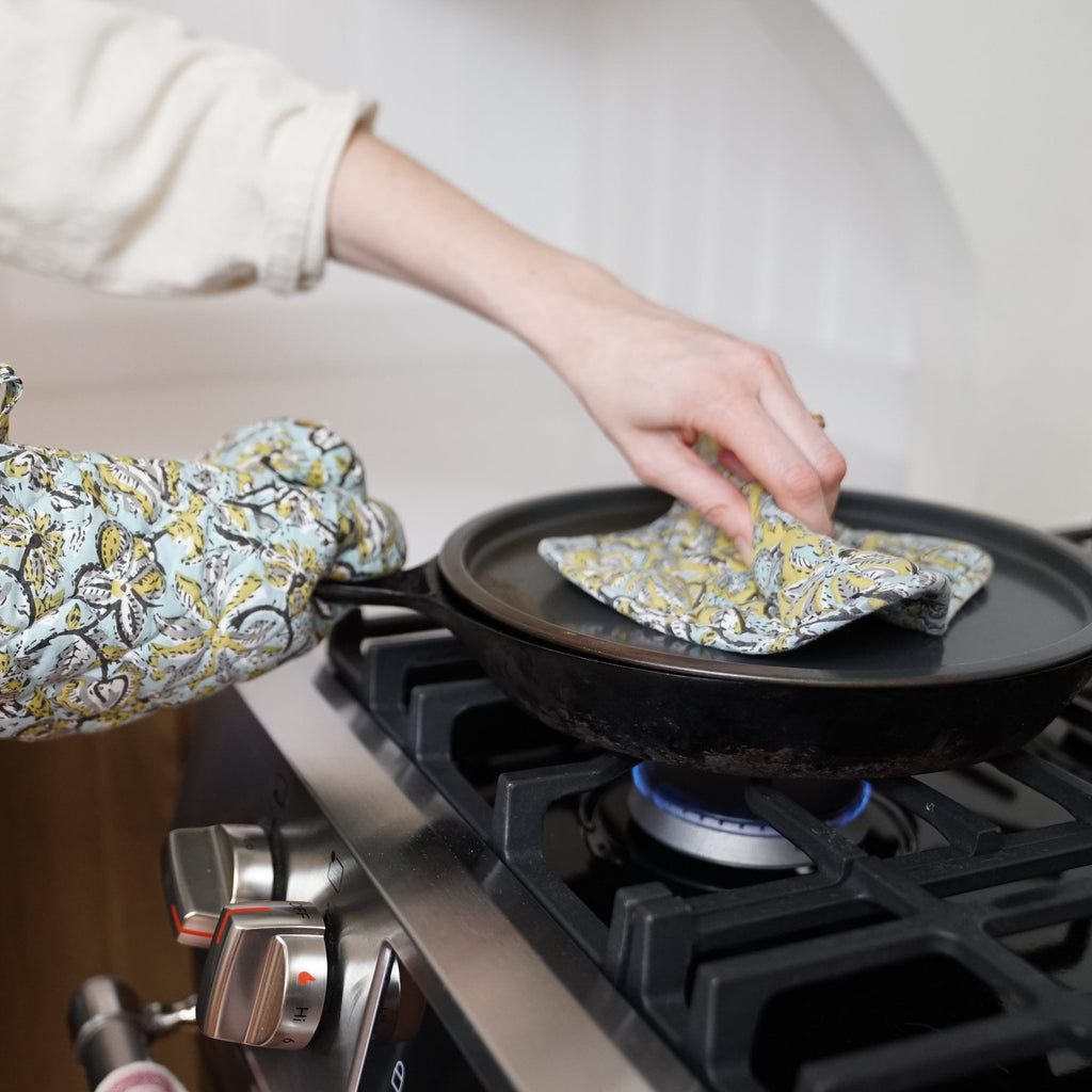 Daily Care Hand Block Printed Ovenmitt And Pot Holder Set for daily home and personal routines with cookware food storage and kitchen tools
