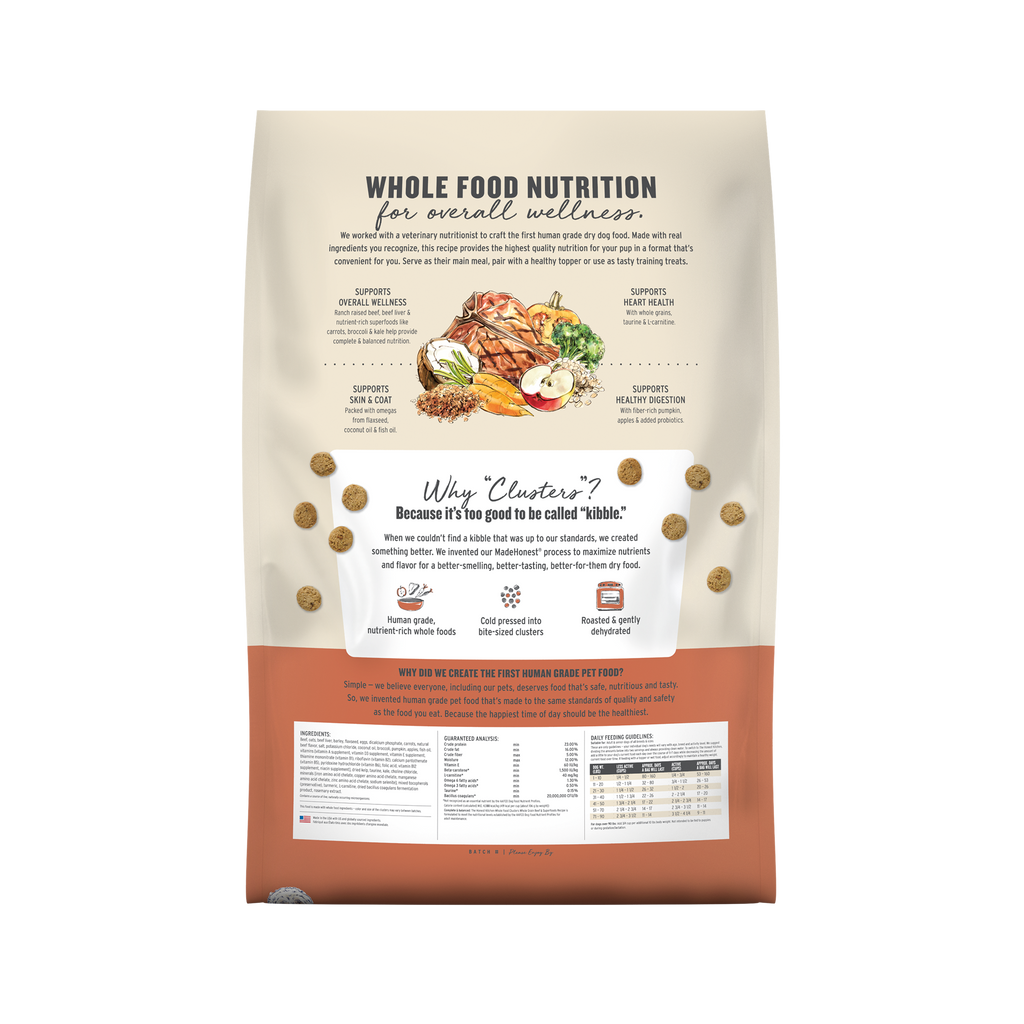 Practical Living Dry Dog Food, Whole Grain Beef and Oat Whole Food Clusters for daily home and personal routines with pet care treats and accessories