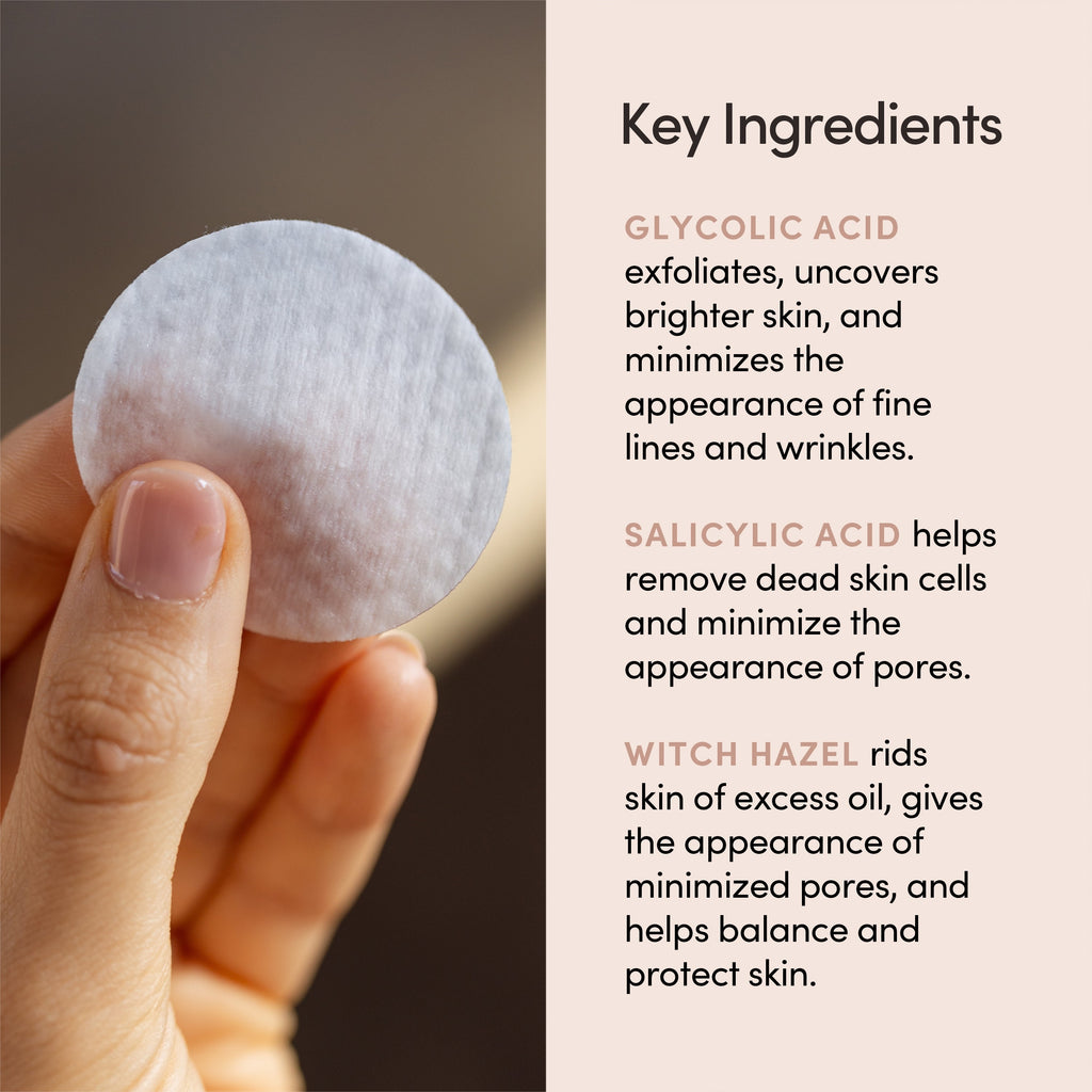 Practical Living Glycolic Pads for daily home and personal routines with facial skin and sun care