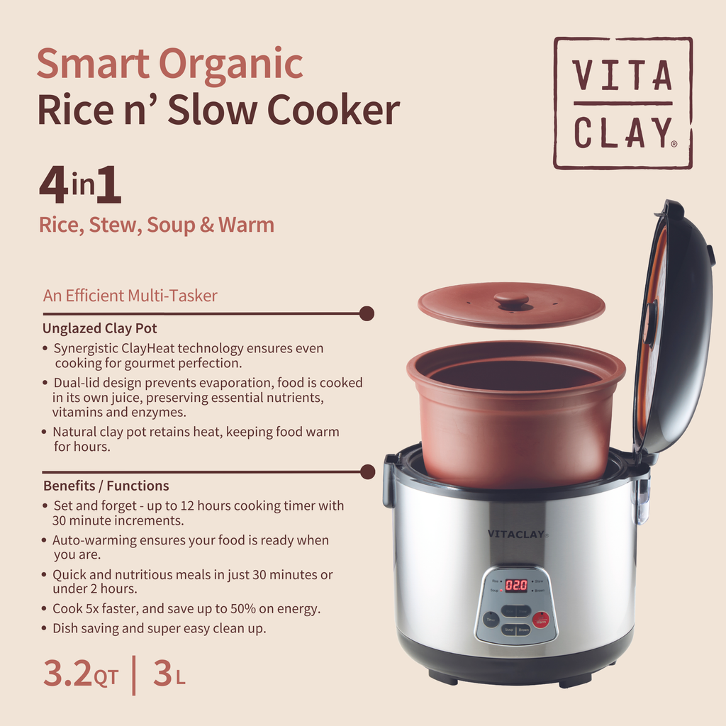 Home Essentials 4-in-1 Rice N Slow Cooker in Clay Pot for daily home and personal routines with cookware food storage and kitchen tools
