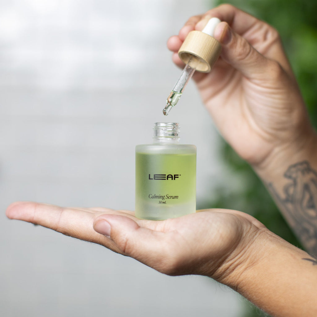 Home Essentials Calming Serum with Dropper for daily home and personal routines with facial skin and sun care