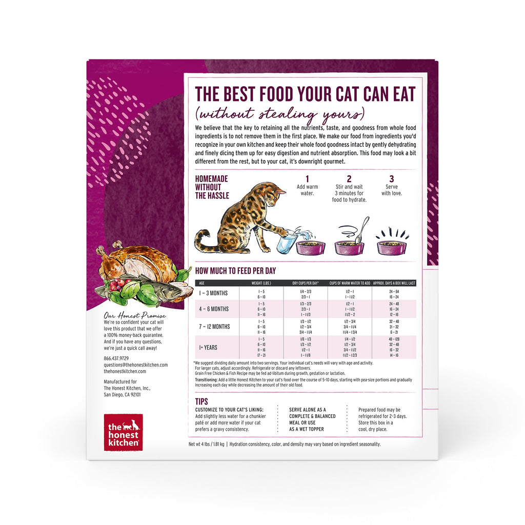 Home Essentials Human-Grade, Grain included Chicken and Fish Dehydrated Wet Cat Food, 4 lbs box -makes 16 lbs of food for daily home and personal routines with pet care treats and accessories