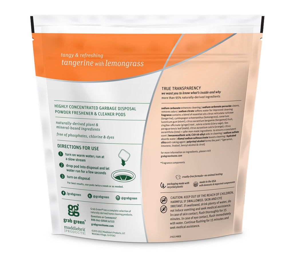 Practical Living Garbage Disposal Freshener and Cleaner Pods - Tangerine with Lemongrass for daily home and personal routines with cleaning laundry and paper products