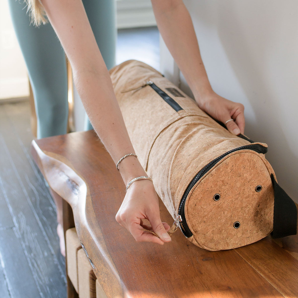 Routine Ready Cork Yoga Mat Carrier for daily home and personal routines with general everyday essentials