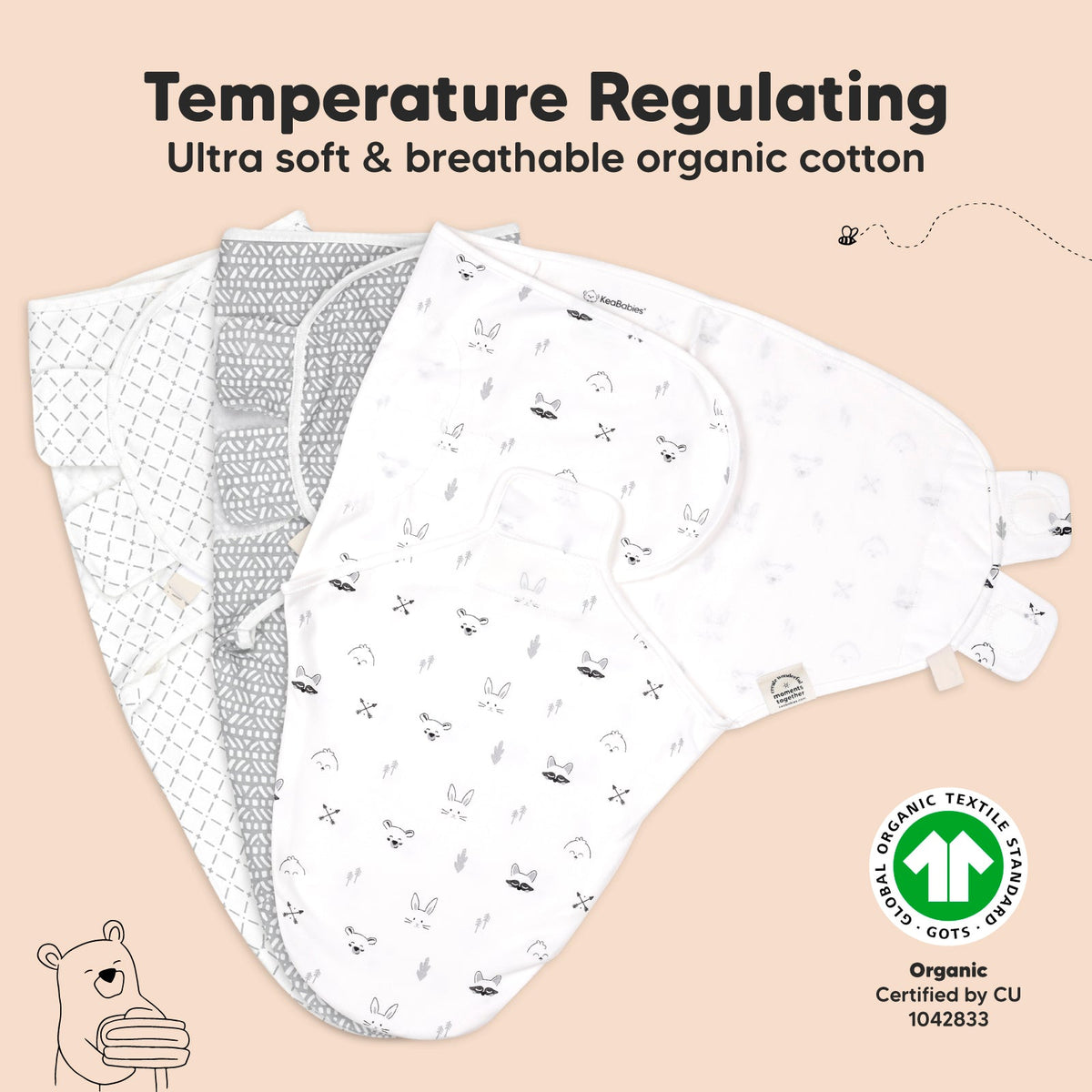 Practical Living GOTS Certified, fully Organic Cotton Soothe Swaddle Wraps, Set of 3 for daily home and personal routines with general everyday essentials