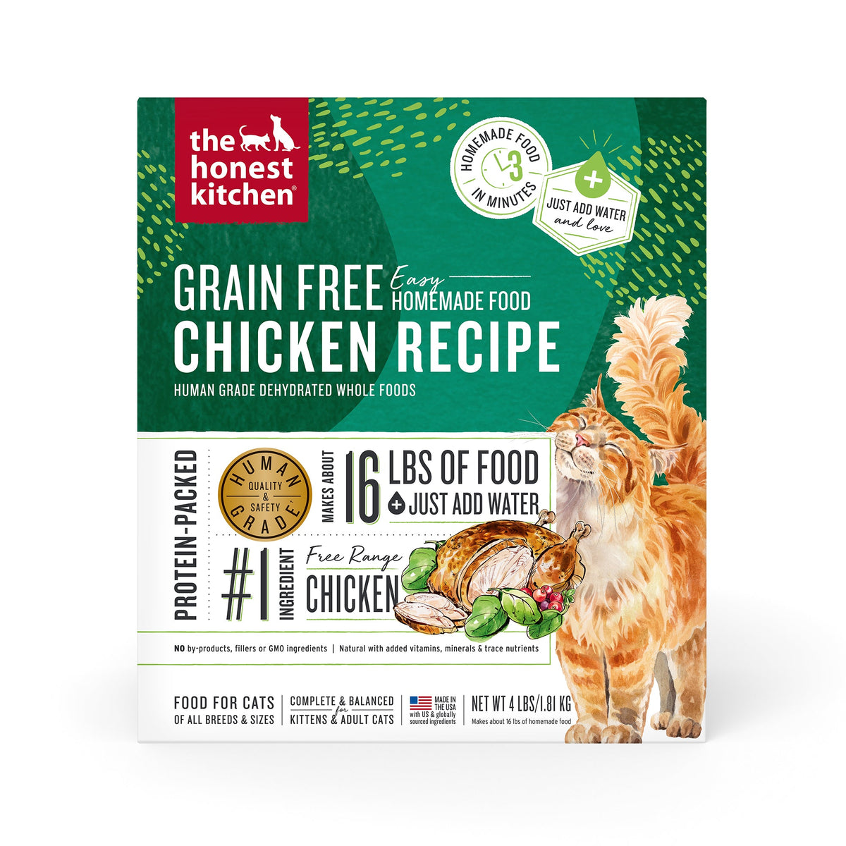 Human-Grade, Grain Free Chicken Dehydrated Wet Cat Food, 4 lbs box -makes 16 lbs of food