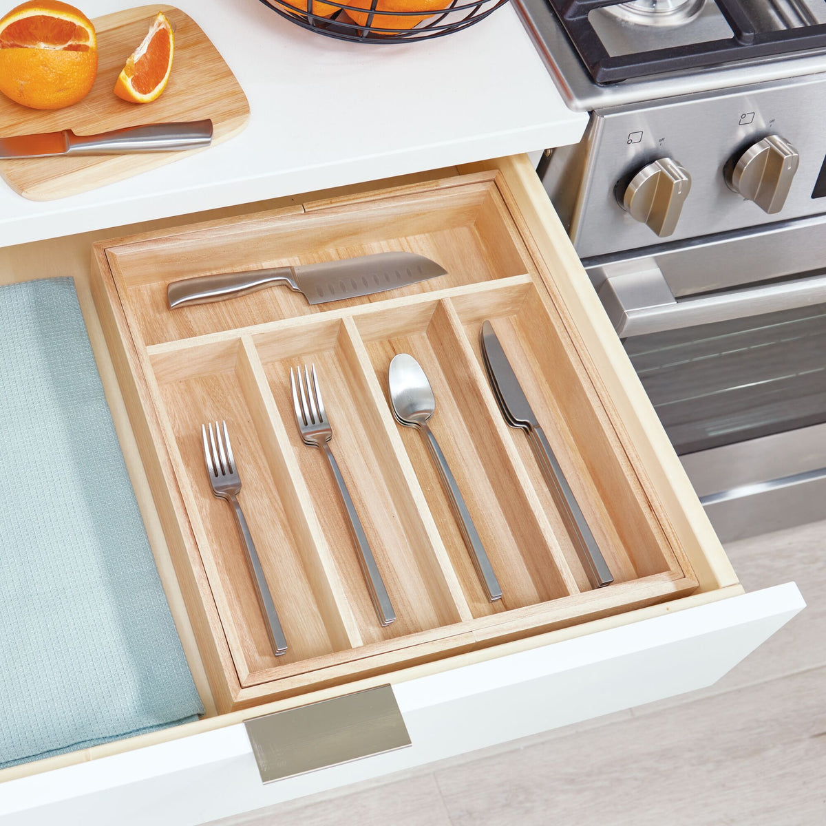 Home Essentials Expandable Wood Cutlery Tray for daily home and personal routines with cookware food storage and kitchen tools