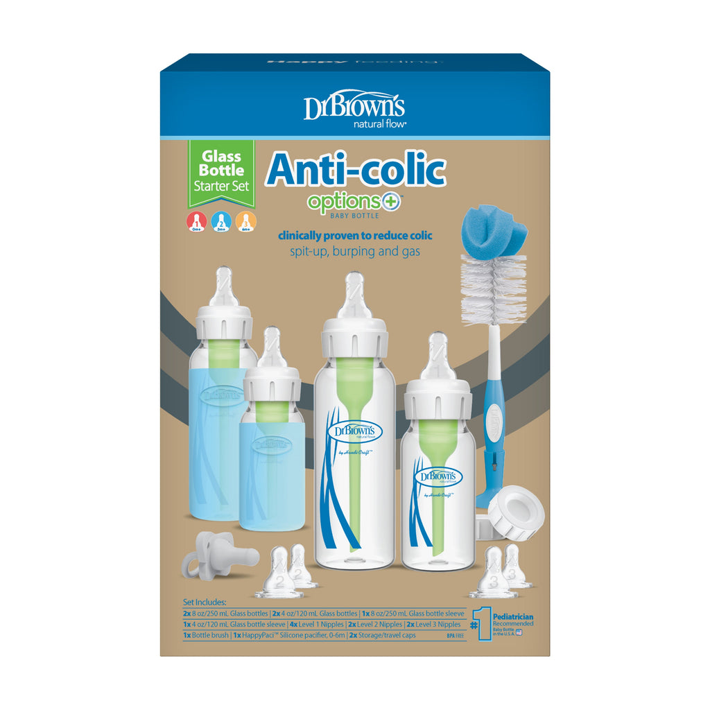 Everyday Home Glass Baby Bottle Starter Set, Narrow Natural Flow Anti-Colic Options+ Bottles included for daily home and personal routines with baby care and kids products