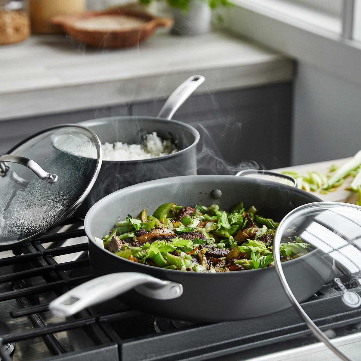Practical Living Chatham Ceramic, Non-Stick Cookware Set, 10 Piece for daily home and personal routines with cookware food storage and kitchen tools