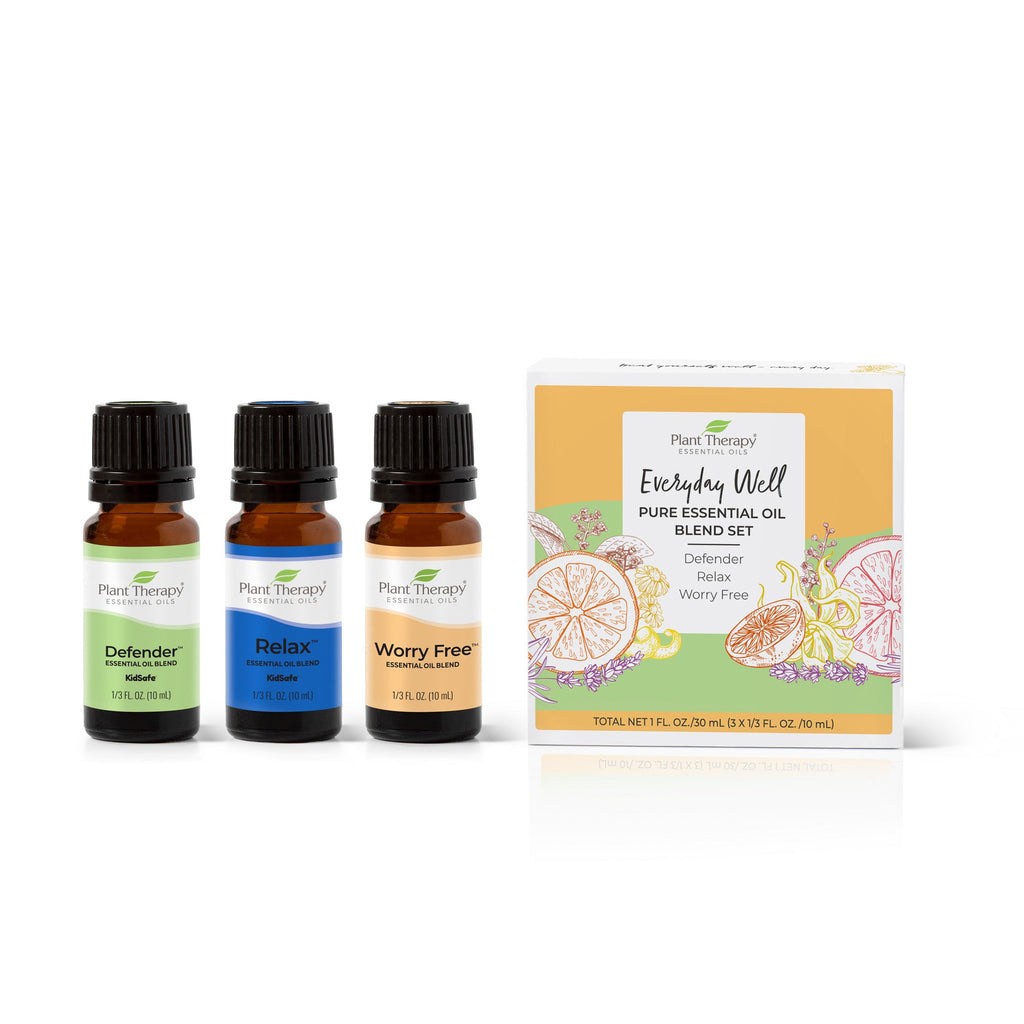 Daily Care Everyday Well Pure Essential Oil Blend Trio for daily home and personal routines with pantry foods and beverages
