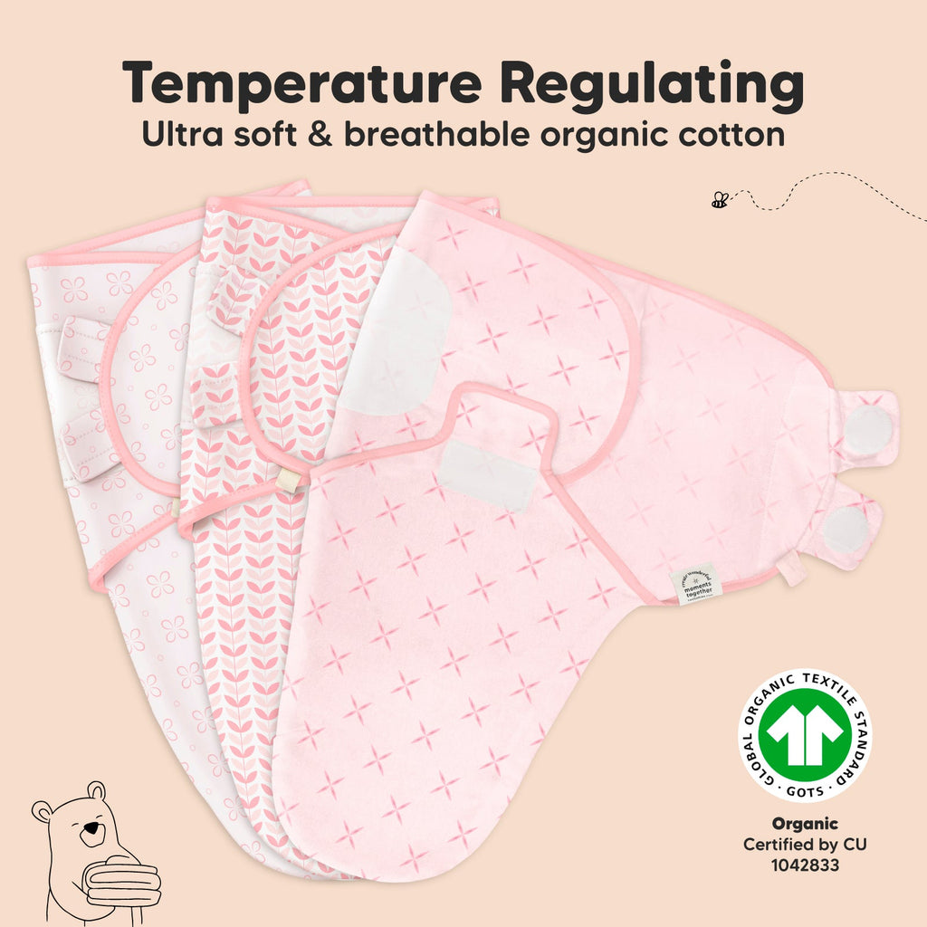 Practical Living GOTS Certified, fully Organic Cotton Soothe Swaddle Wraps, Set of 3 for daily home and personal routines with general everyday essentials