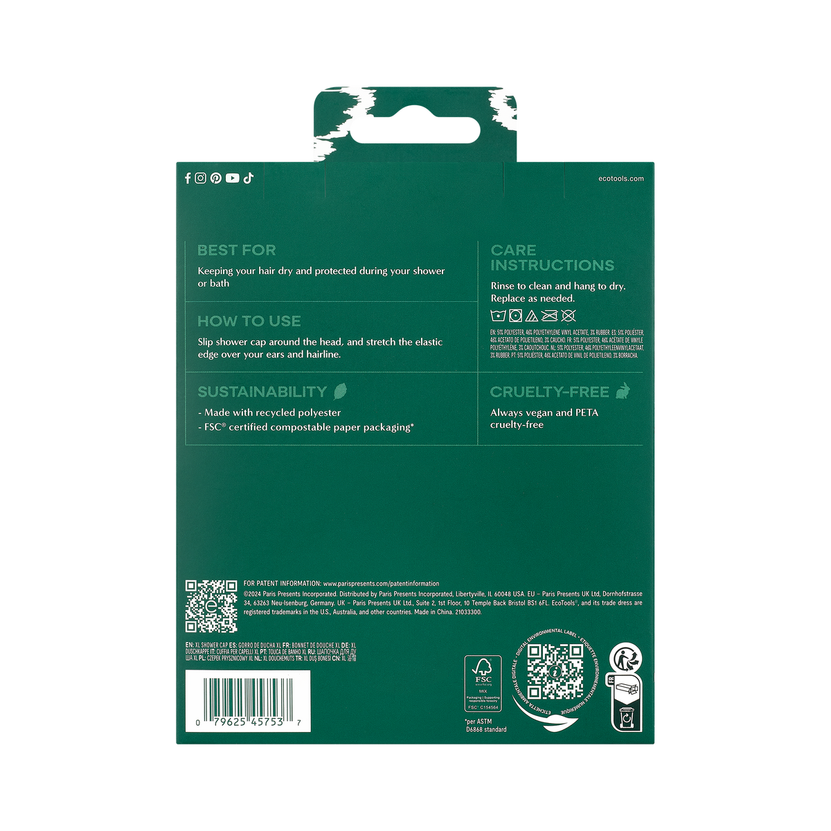 Home Essentials Eco XL Shower Cap for daily home and personal routines with bath body and hygiene