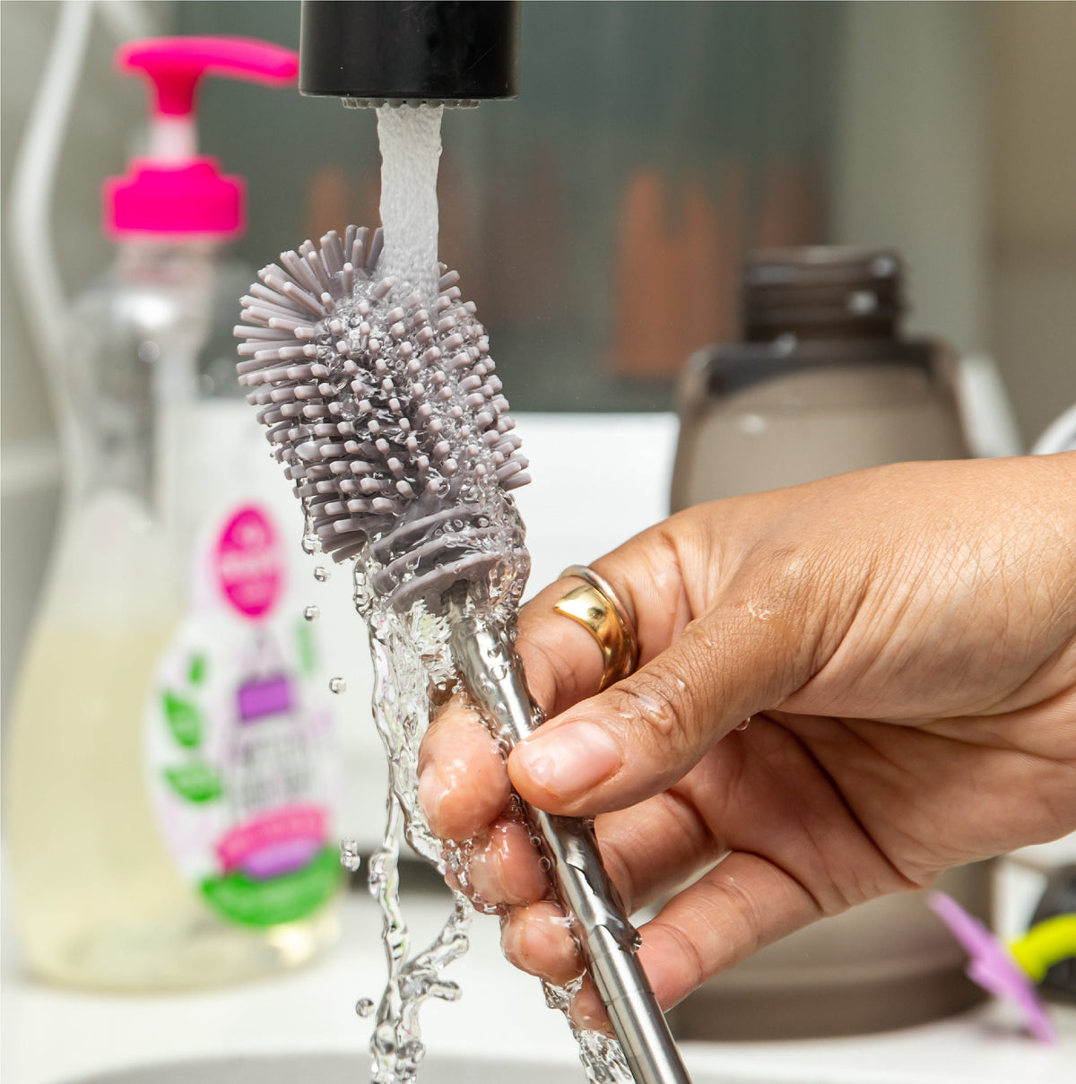 Practical Living Double-Ended Silicone Cleaning and Bottle Brush for daily home and personal routines with cleaning laundry and paper products