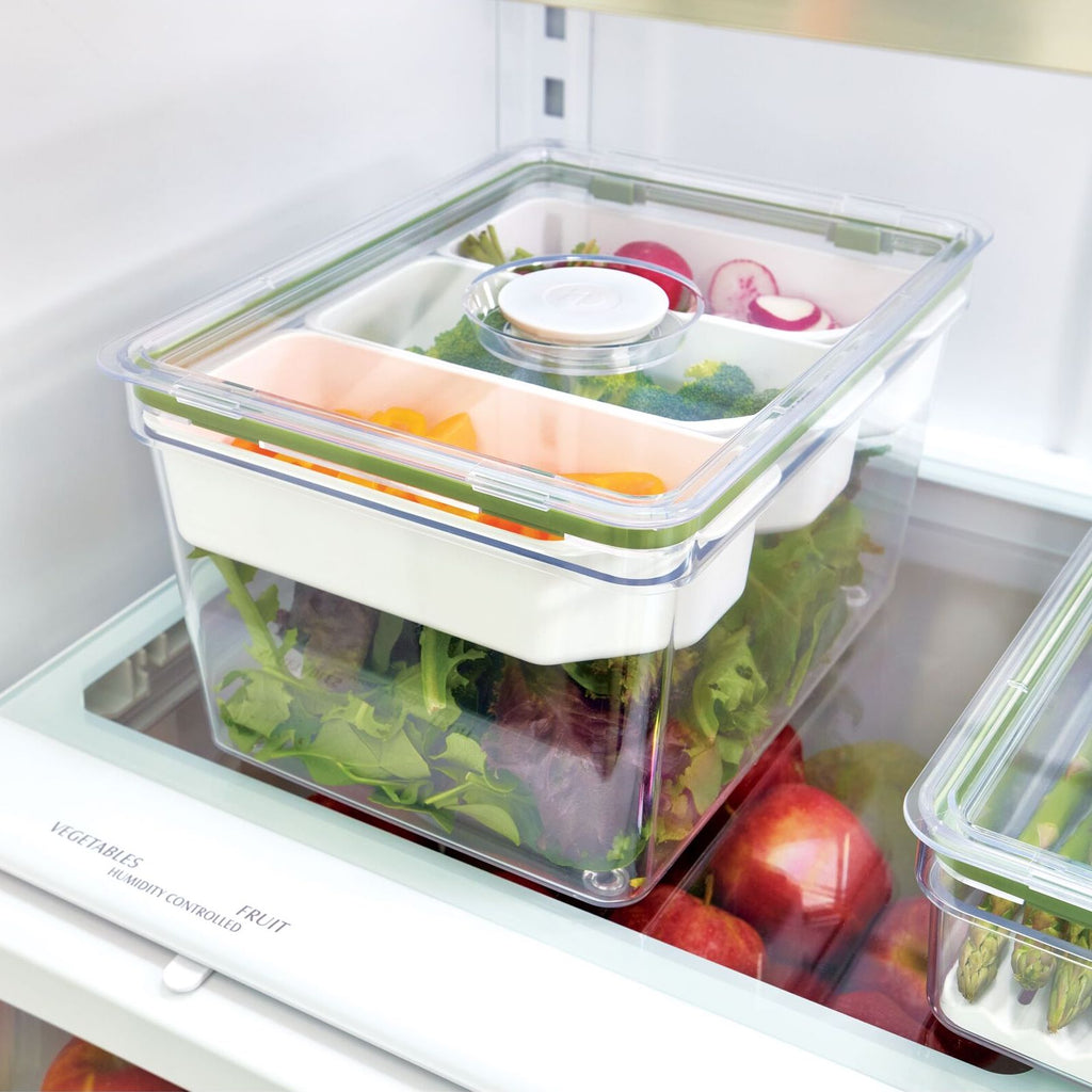 Routine Ready Large Produce Bin with 3 Dividers made with Recycled Plastic for daily home and personal routines with general everyday essentials