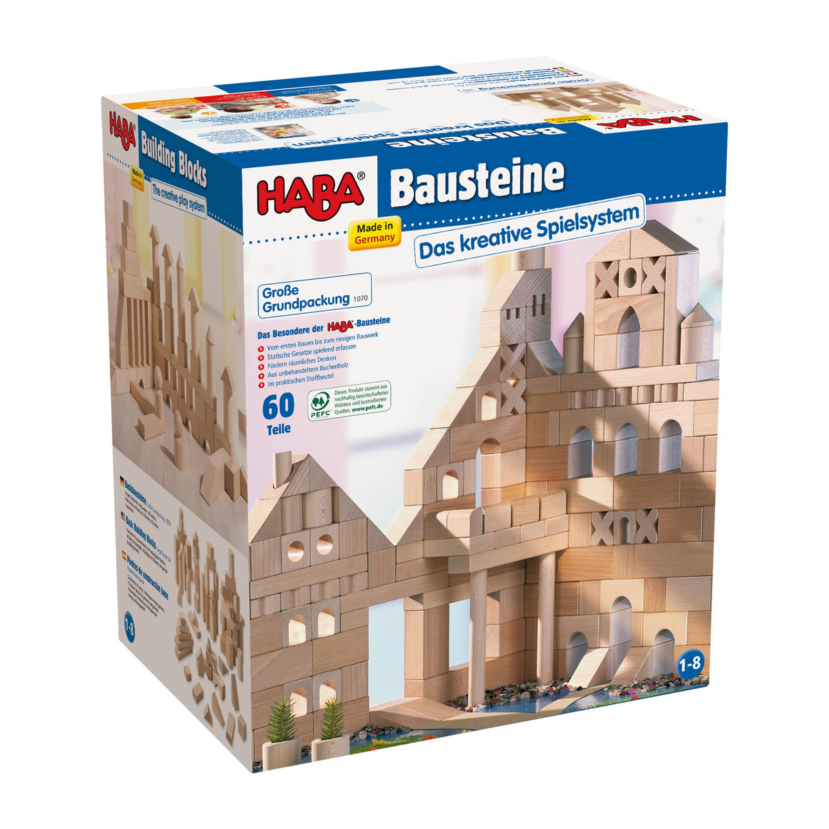 Daily Care Basic Building Blocks - Large Starter Set made from sustainably sourced wood for daily home and personal routines with baby care and kids products