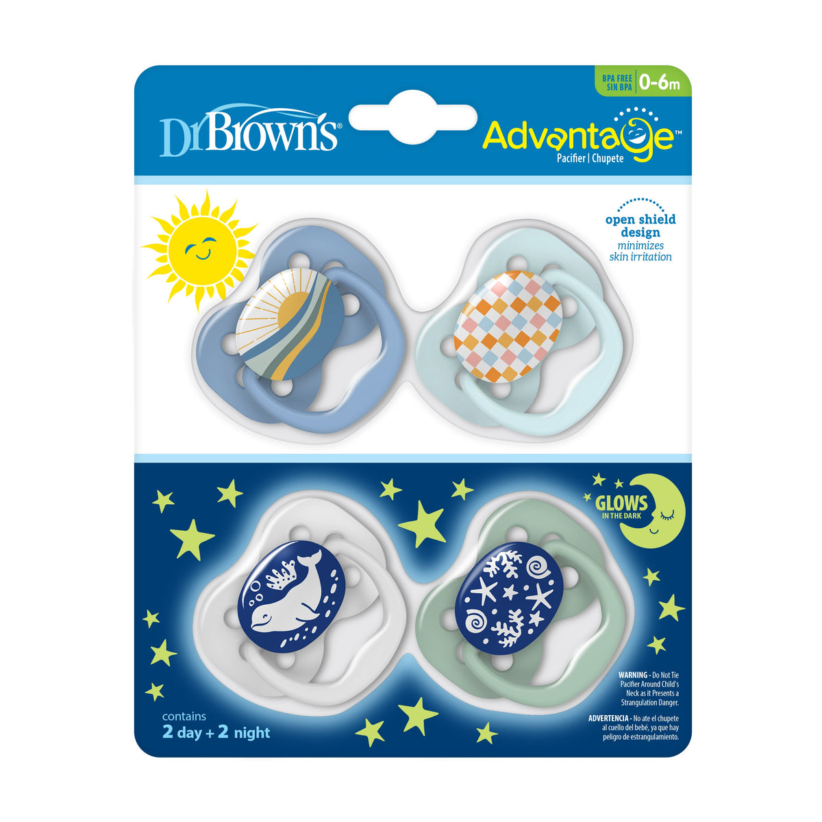 Daily Care Advantage Glow-in-the-Dark Baby Pacifier, Stage 1, Fully Symmetrical Soother with Soft Silicone Bulb for daily home and personal routines with baby care and kids products