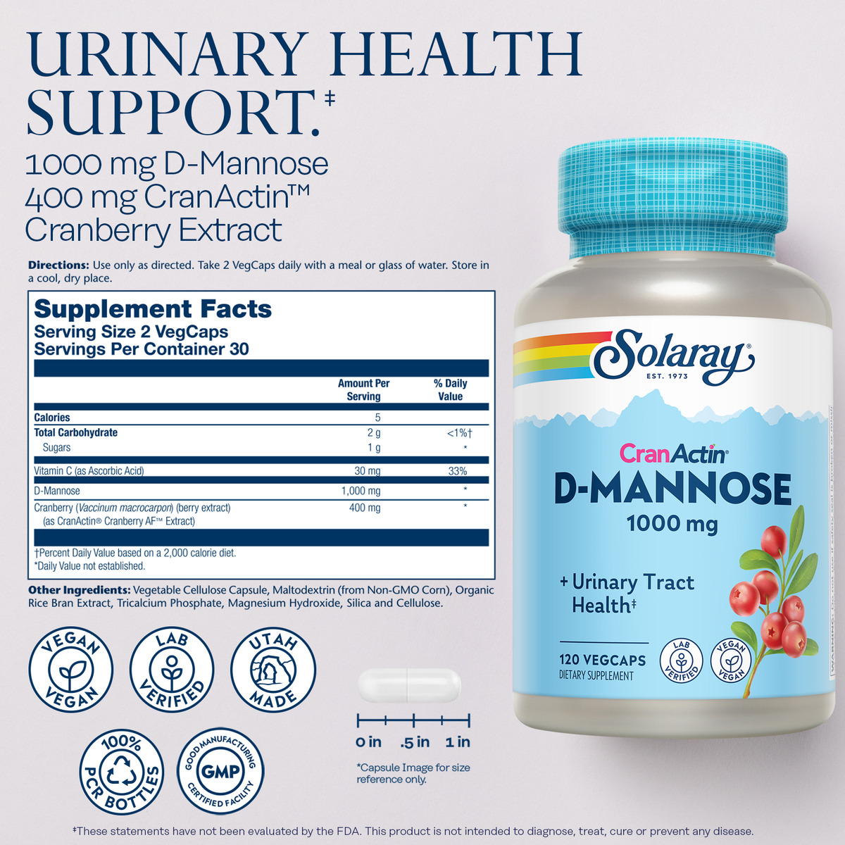 Daily Care CranActin D-Mannose, 1000 mg for daily home and personal routines with general everyday essentials